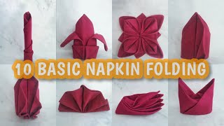 10 BASIC TABLE NAPKIN FOLDING  Lipatan Napkin Simple untuk Pemula  Lipatan Serbet [upl. by Sharity]