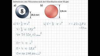 Berechnen des Volumens und der Oberfläche einer Kugel [upl. by Ahseinaj]