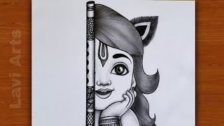 How to draw little krishna half face easy drawing for beginners  Krishna drawing  Pencil sketch [upl. by Wun]