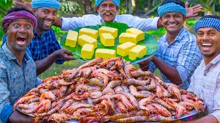 BUTTER GARLIC PRAWNS  Shrimp Roast with Butter  Spicy Prawn Recipe Cooking in Village [upl. by Victorine]