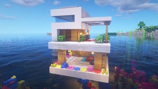 🏠Cómo hacer una PEQUEÑA casa MODERNA sobre el AGUA en Minecraft🌊 FÁCIL Y RÁPIDO 1 [upl. by Aiehtela841]