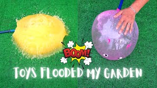 Inflating Toys until they BLOW UP💥 they got HUGE TOYS FLOODED MY GARDEN [upl. by Ziagos]