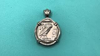 Greek Owl and Athena Tetradrachm Coin White Gold Pendant [upl. by Ethbin]