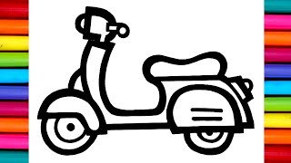 Electric Motorbike Scooter Drawing Colouring Painting for Toddlers Kids  How to Draw Scooter 🛵🚲 [upl. by Sidnak712]