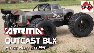 ARRMA OutCast BLX First Run on 6S  Stock [upl. by Nosneb]