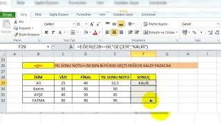 EXCEL  EĞER formülü ile KaldıGeçti Yazdırma [upl. by Ardnaeed626]