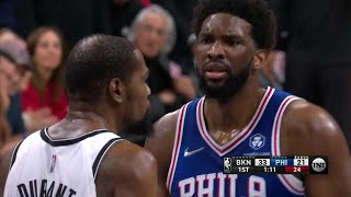 The 76ers crowd goes berserk as Joel Embiid and Kevin Durant get into it in Q1  NBA on ESPN [upl. by Lede]