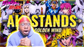 NON JOJO FAN REACTS TO ALL THE STANDS IN GOLDEN WIND ANIME VERSION [upl. by Araldo]