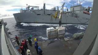 USS Shoup replenishes from USNS Wally Schirra [upl. by Oehsen]