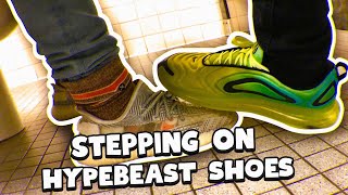 FOOTSIES IN HIGHSCHOOL BATHROOM PRANK 😳 STEPPING ON PEOPLES SHOES [upl. by Harneen645]