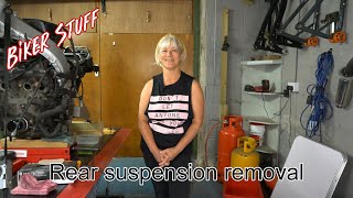 CBR400 P5 Rear suspension removal [upl. by Airdnoed632]