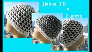 Шапочка 3D в 2 цвета crochet hat  Шапка № 98 [upl. by Annayi]