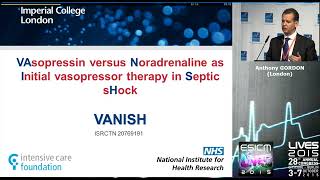 Vasopressin vs Noradrenaline as in Septic Shock VANISH Ant Gordon 2015 [upl. by Payton]