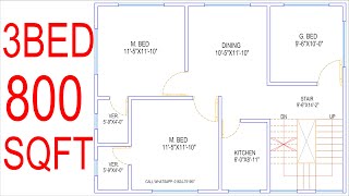 1100 Sq Ft House Plans 3 Bedroom [upl. by Carrillo]