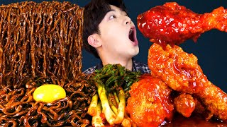 MUKBANG ASMRㅣDelicious Spicy Chicken  Black Bean Noodles  Kimchi Eat🍗Korean 후니 Hoony Eating Sound [upl. by Mosenthal]