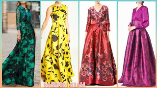 Floral Print Silk Jacquard Shirt DressesTaffeta Long Evening Party Gowns 2024 [upl. by Llireva]