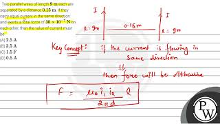 Two parallel wires of length \ 9 \mathrmm \ each are separated by a distance \ 015 \mathr [upl. by Kinemod]