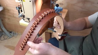 Stitching ammo cartridge loops on a western leather gun belt Full edit  Free Download [upl. by Eira]