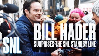 Bill Hader Surprises the Standby Line with SNL Tickets [upl. by Ahsaetan613]