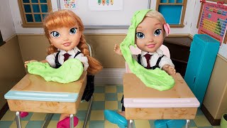 BACK TO SCHOOL Slime Prank Elsa and Anna Toddler Dolls  Slime Barbie teacherFun in classroom [upl. by Packer91]