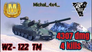 WoT Blitz  WZ122 TM  quotMquot class  4307 dmg  4 kills quotMichal4x4quot [upl. by Ahsata524]