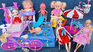 9 Minutes Satisfying with Unboxing Cute Doll Swimming Pool Playset，Baby Bicycle Toy  Review Toys [upl. by Lleral]