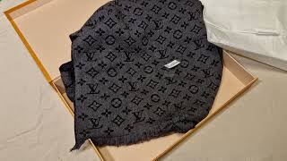 Mens Louis Vuitton Monogram Classic Scarf Charcoal Grey Wool unboxing and review [upl. by Haronid476]