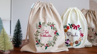 Bestickte Geschenksäckchen zu Weihnachten Anleitung  klassischen Winterkranz sticken [upl. by Giarla]