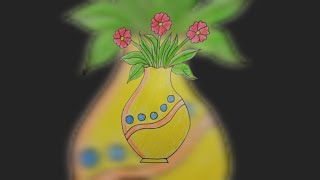 Flower pot drawingflower pot drawing easyhow to draw and colour a flower pot 🥰 [upl. by Nomyt]