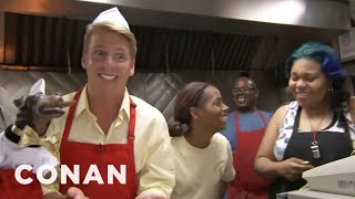 Jack McBrayer amp Triumph Visit Chicagos Wieners Circle  CONAN on TBS [upl. by Sadoff]