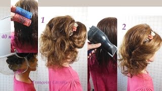 Mise en pli enroulagebrushing ondulé  How to curl hair  Pelo rizado [upl. by Assirac]