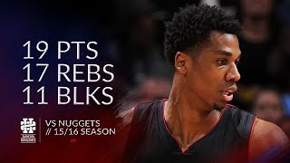 Hassan Whiteside 19 pts 17 rebs 11 blks vs Nuggets 1516 season [upl. by Atenek]