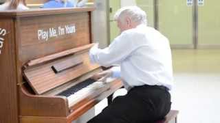 Random man playing amazing piano at St Pancras International Station in London [upl. by Courtnay]