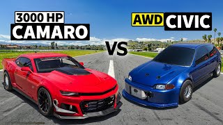 7Second Camaro SS vs Sleeper EG Civic DRAG RACE [upl. by Berglund42]