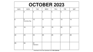 Free Printable October 2023 Calendar Templates With Holidays  Wiki Calendar [upl. by Nilok]