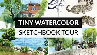 Tiny watercolor sketchbook tour Mediterranean landscapes amp urban sketching 2023 [upl. by Annauqal]