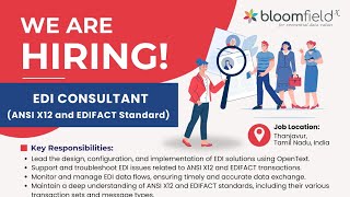 We are hiring EDI Consultant  Bloomfieldx  Thanjavur [upl. by Airdnalahs]