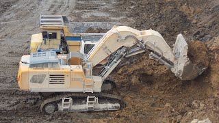 Liebherr R980 SME Front Shovel loading Belaz 7547 trucks part 1 [upl. by Rakia]