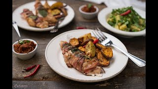 Gegrillte Hühner Saltimbocca mit AvocadoKartoffelSalat Wedges amp Pesto [upl. by Neelrahc]