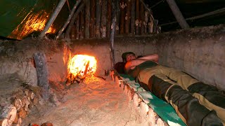 Building a Warm Shelter for Wilderness Survival Fireplace in a Dugout Cooking on Fire [upl. by Eustatius682]