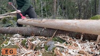 Debarking Logs with Bark Spade and Drawknife  20   One Man Traditional Log Cabin series [upl. by Nosreg300]