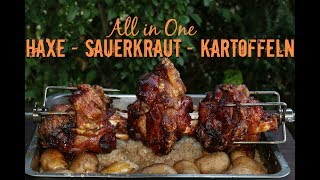 Haxen vom Grill mit Sauerkraut und Kartoffeln  All in One Gericht [upl. by Prudi]