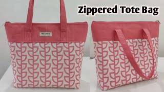 DIY Zippered Tote Bag  How to make cloth bags at home  Handbag easy sewing tutorial  Fabric Bags [upl. by Euqina682]