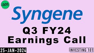 Syngene International Q3 FY24 Earnings Call  Syngene International Limited 2024 FY24 Q3 Results [upl. by Durand]