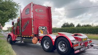 Trucks and cars leaving a car show kelsall steam rally 2023 [upl. by Annecorinne970]