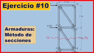 Armaduras Método de Secciones Ejercicio 10 Determine la fuerza en los elementos AF BF y BC [upl. by Zuckerman]