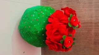 how to make newspaper flower potbeautiful flower pot making ideahandmade flower potroom decor [upl. by Ihsorih]