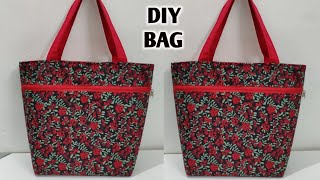 DIY Zippered Tote Bag Making at Home  Easy Sewing Tutorial  Shopping bag  Cloth bag making  Bags [upl. by Ahsitak]