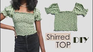 DIY Shirred Top  Smocked Top  How to make Shirred Crop Top  Shirring Tutorial [upl. by Shapiro474]