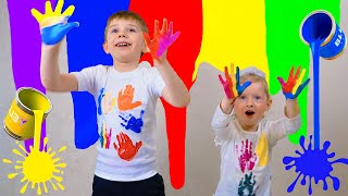 Yegorka playing with paints Kids and colored tshirts Fun video [upl. by Kosak556]